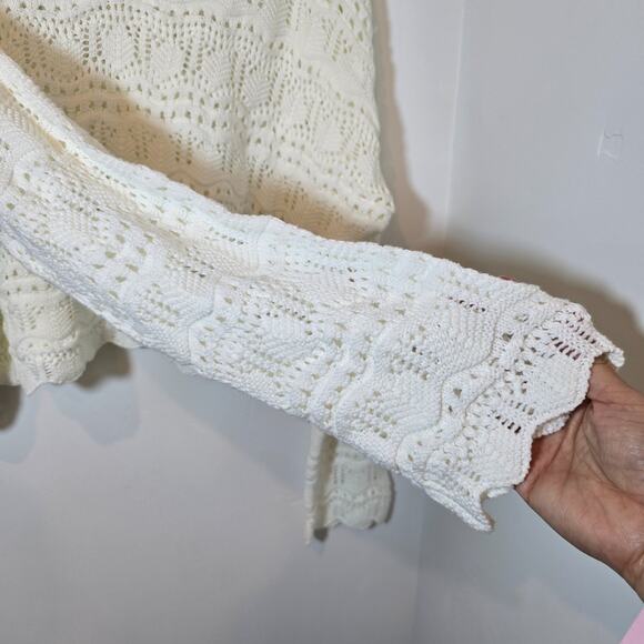 Sincerely Jules Women’s Ivory Crop Crochet  Sweater Oversized Boho Pullover Sz L - Picture 5 of 10